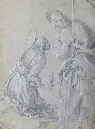 Knielende Heilige Maria Magdalena en Staande Christus door Filippino Lippi